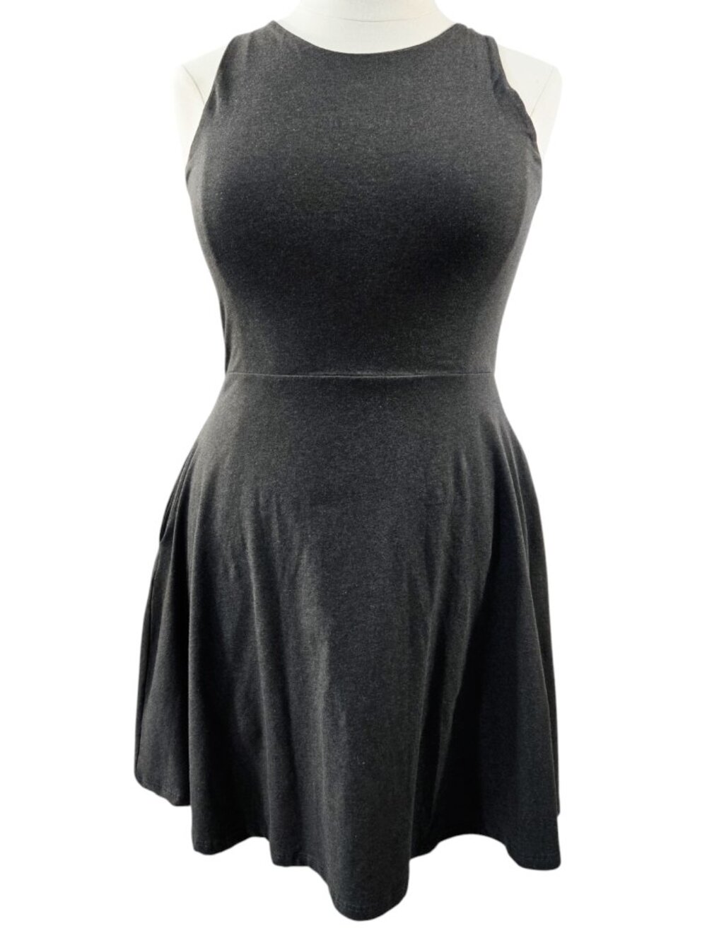 Pact Organic Cotton Gray Fit & Flare Sleeveless Dress Pockets Stretch Minimalist